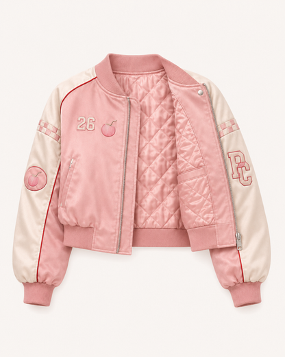 Side view of the PinkyCoco Coco Speedway women's satin racing jacket
