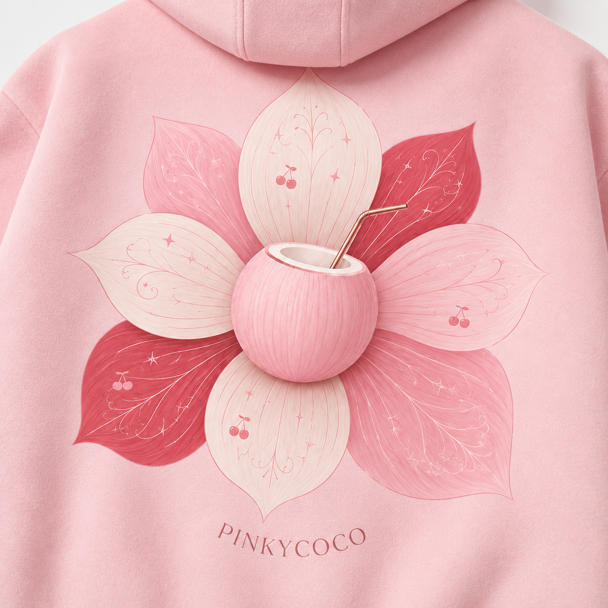 Side view of the PinkyCoco Coco Super Bloom women's hoodie