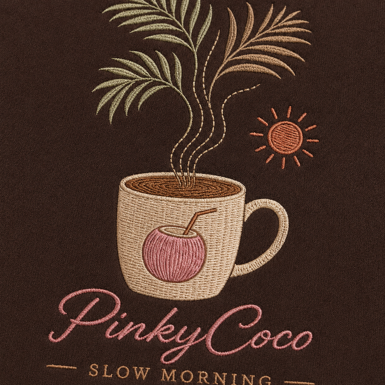 Side view of the PinkyCoco Cocoa Coffee Palm women's hoodie