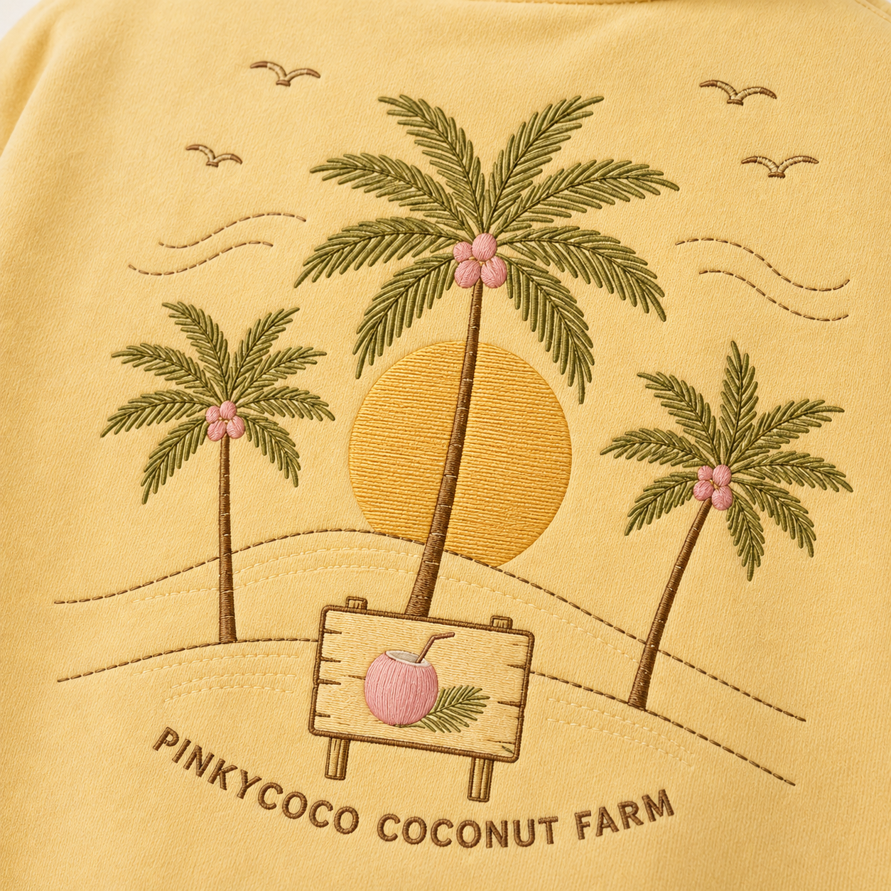 Side view of the PinkyCoco Coconut Farm Morning women's hoodie