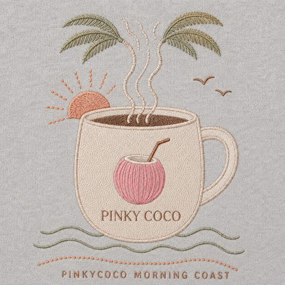 Side view of the PinkyCoco Coffee By The Coast women's hoodie