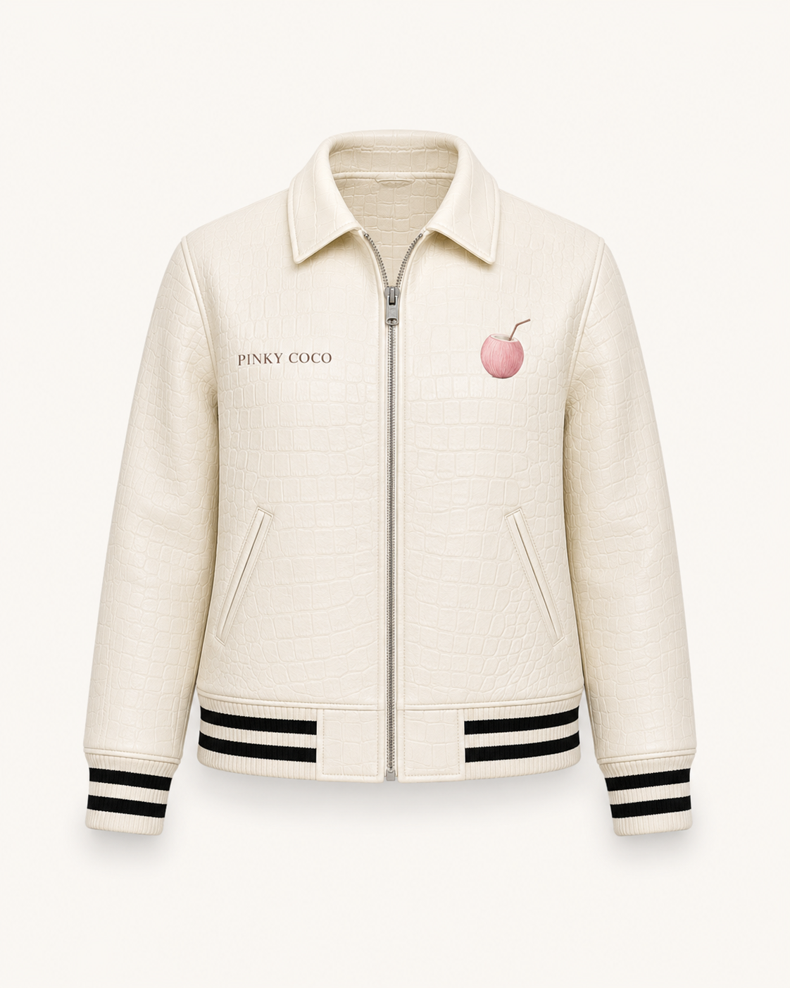 PinkyCoco Croc White Women's Leather Fashion Jacket, side view