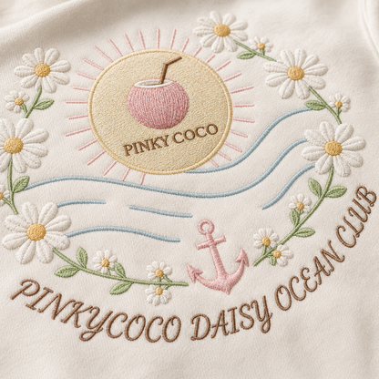 Side view of the PinkyCoco Daisy Ocean Club women's hoodie