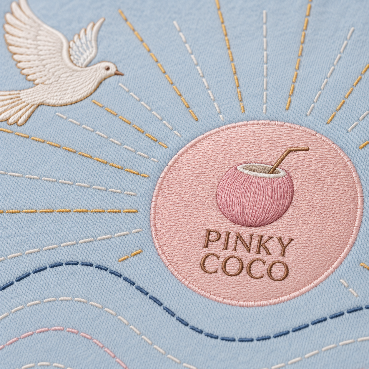 Side view of the PinkyCoco Dove Over Powder Tide women's hoodie
