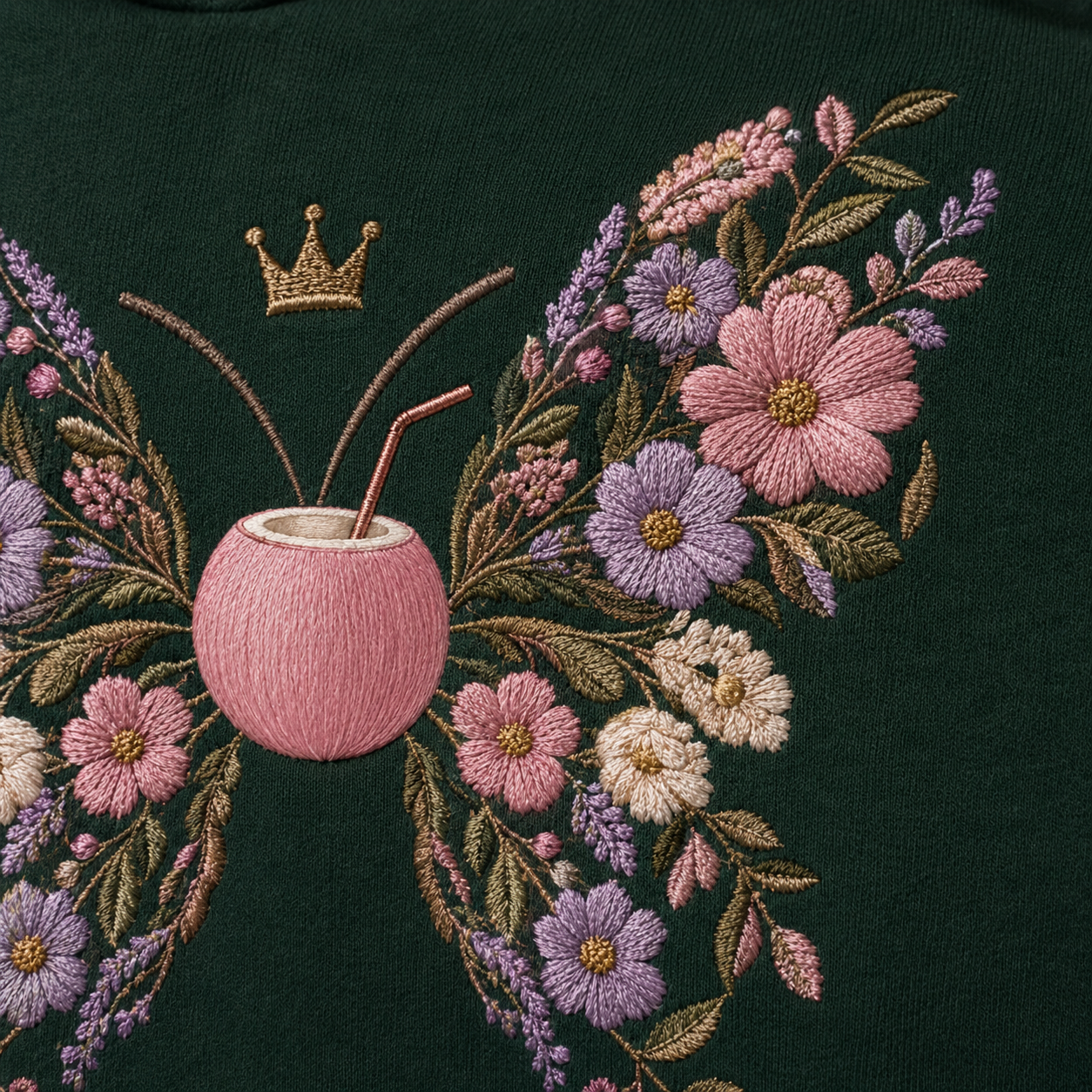 Side view of the PinkyCoco Emerald Wildflower Butterfly women's hoodie