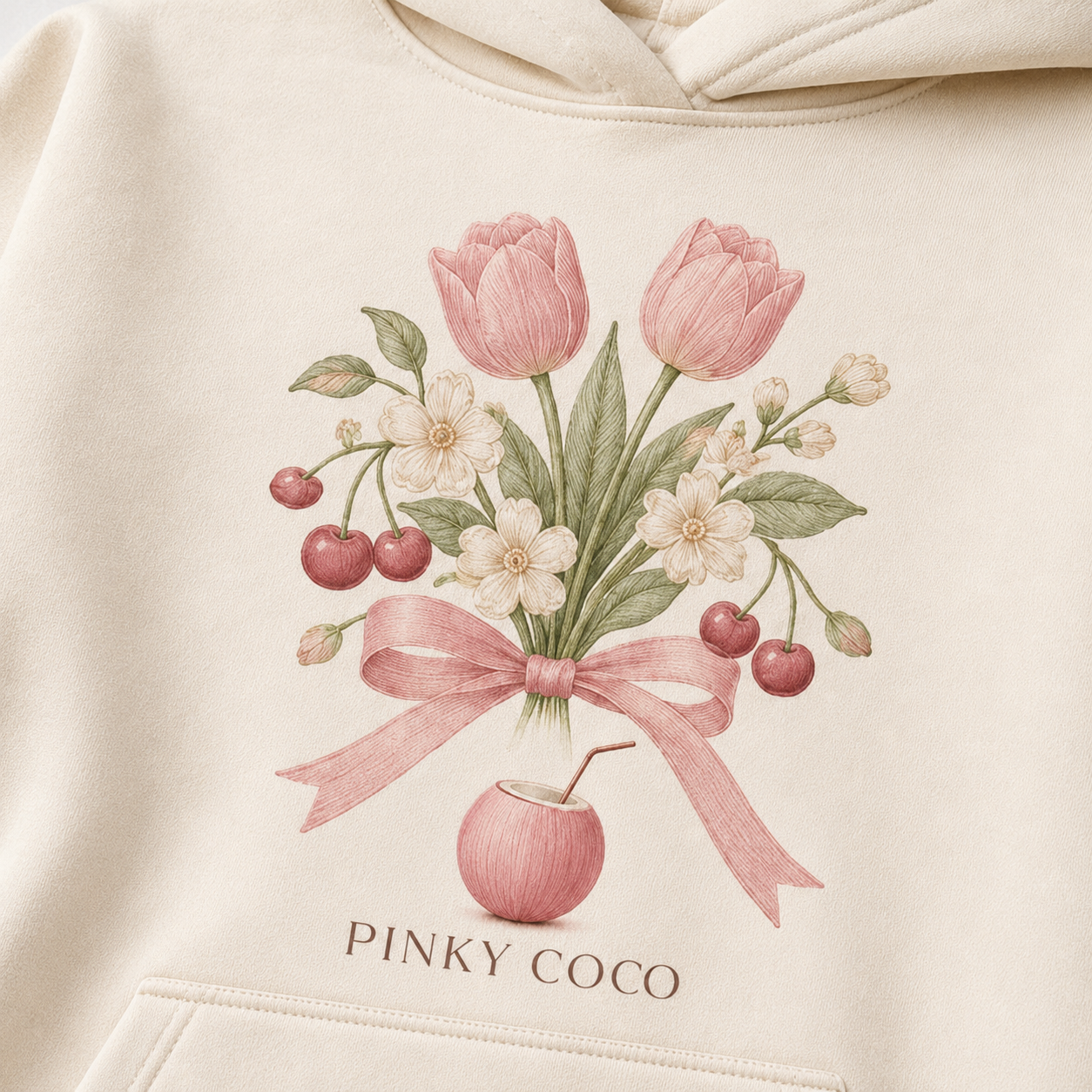 Side view of the PinkyCoco Flower Market women's hoodie