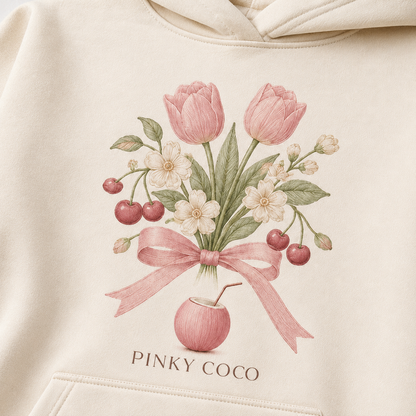 Side view of the PinkyCoco Flower Market women's hoodie