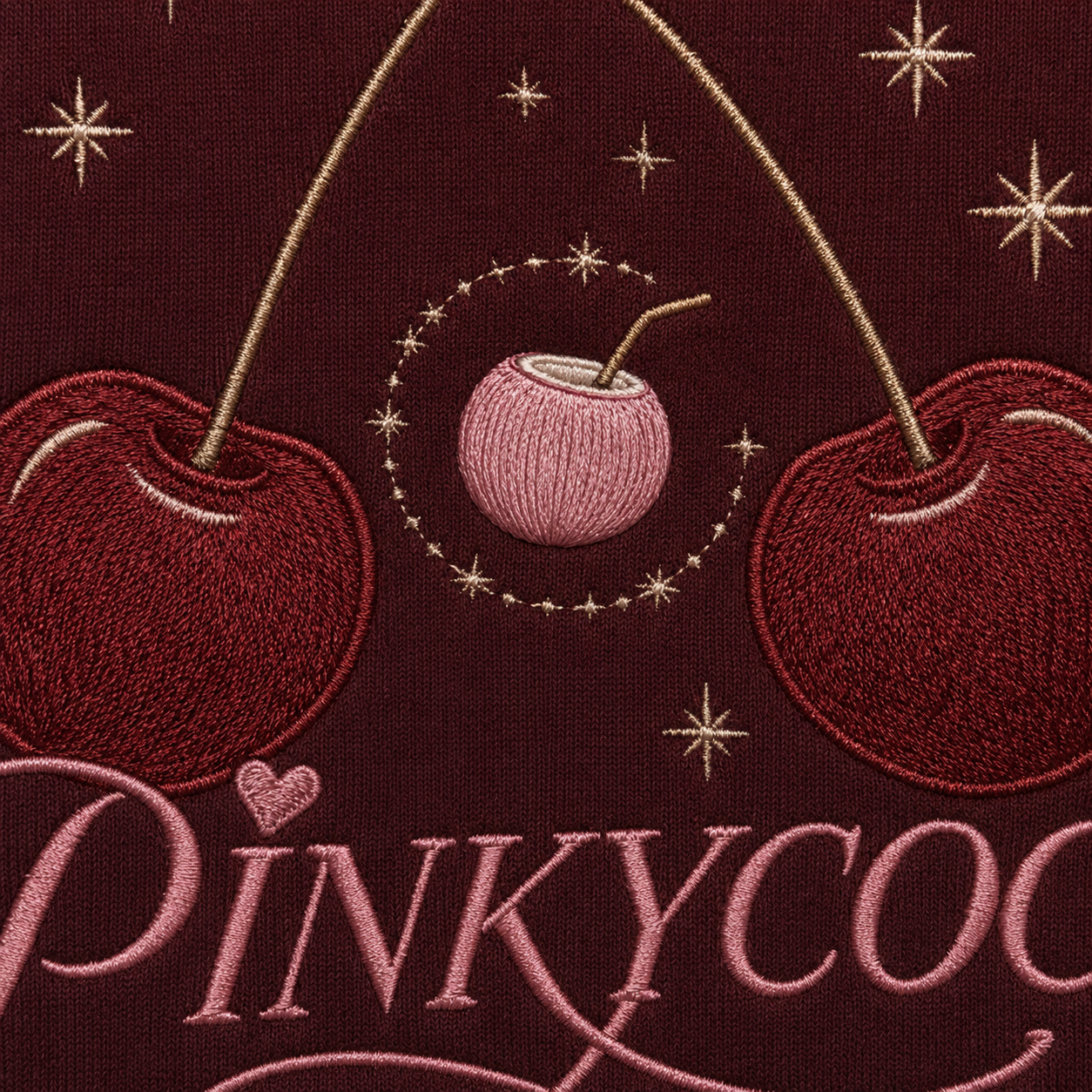 Side view of the PinkyCoco Maroon Cherry Constellation women's hoodie