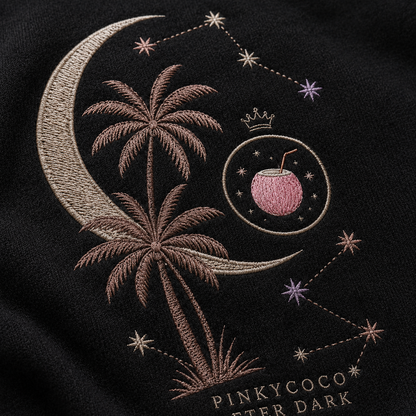 Side view of the PinkyCoco Midnight Palm Constellation women's hoodie