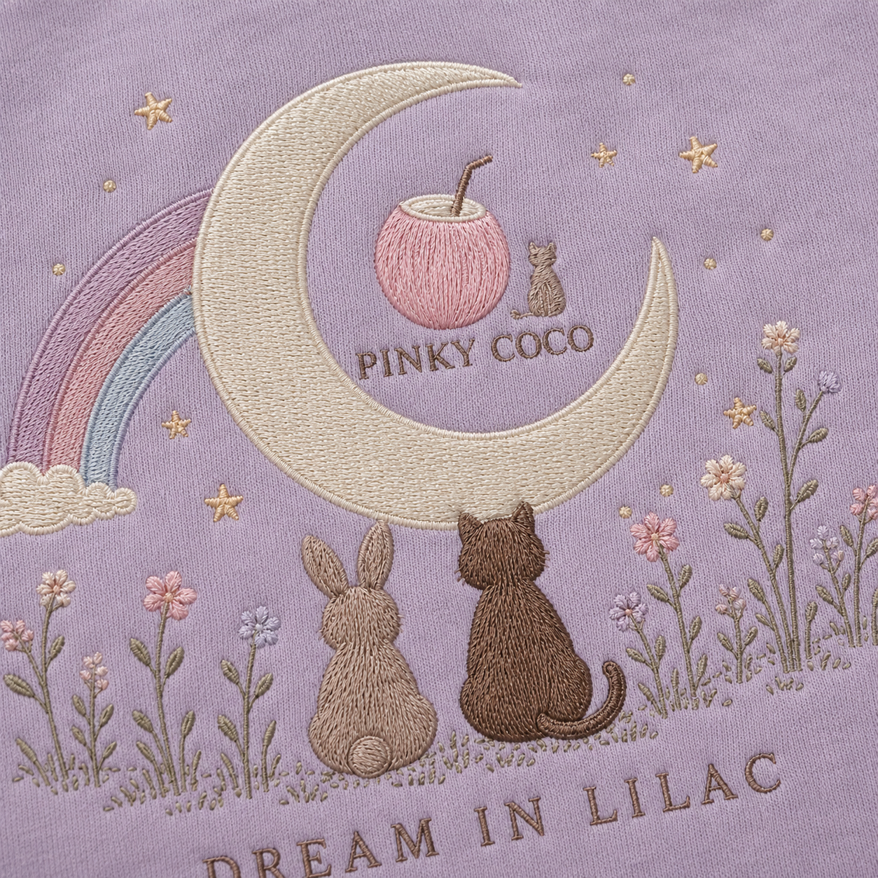 Side view of the PinkyCoco Moon Meadow Friends women's hoodie