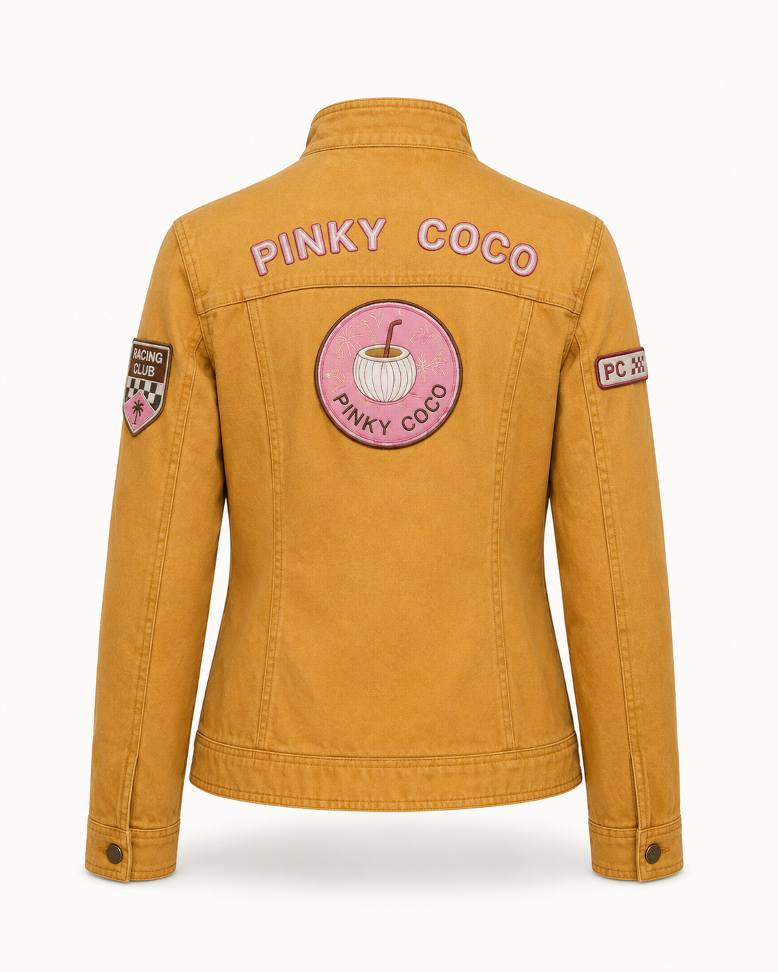 PinkyCoco Mustard Patch women's racing jacket, side view
