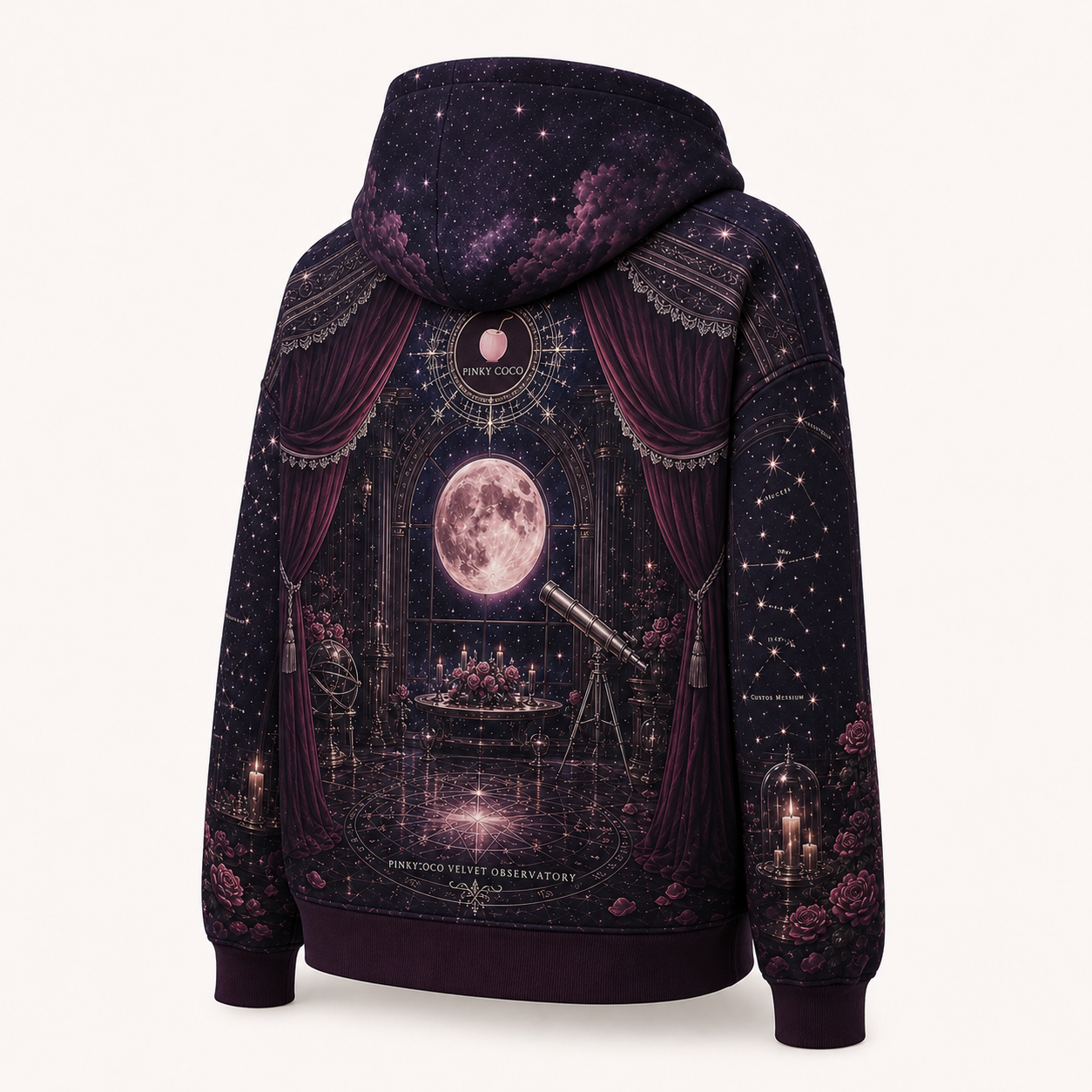 Side view of the PinkyCoco Observatory women's hoodie