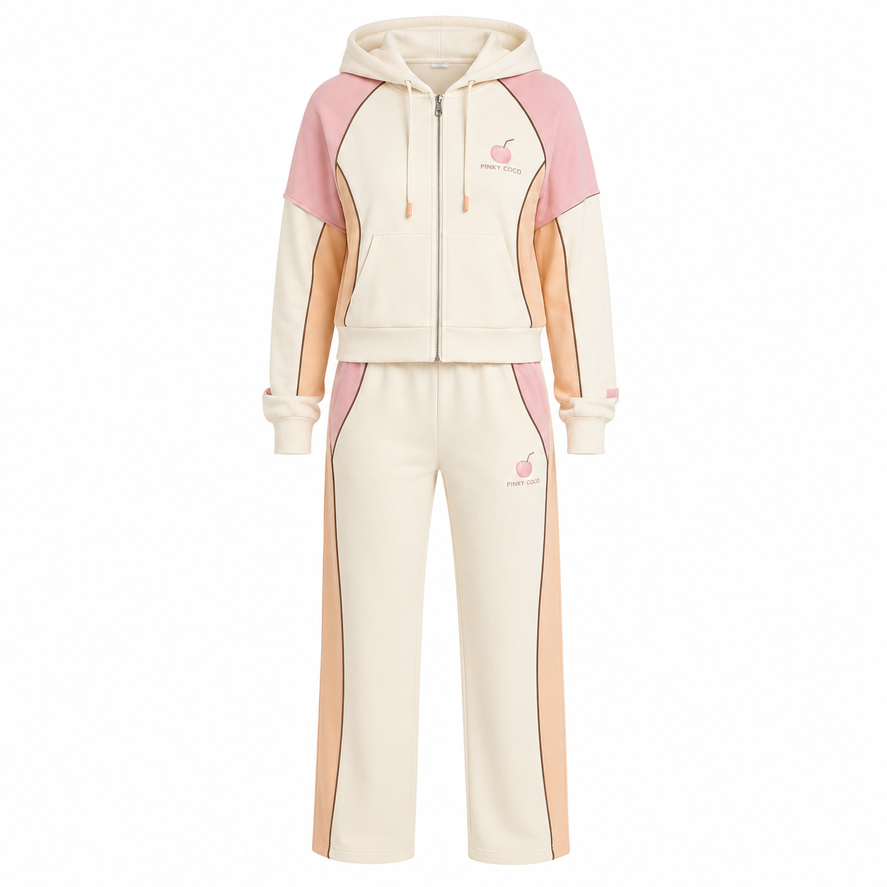 Side view of the PinkyCoco Peachy Coco fleece set