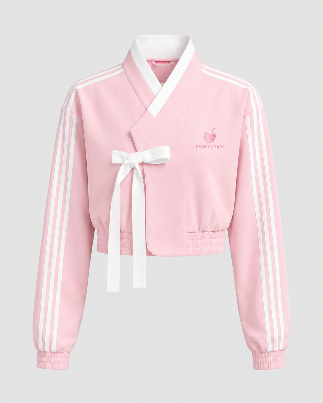 PinkyCoco Pink Striped Bow Women's Fashion Jacket, side view