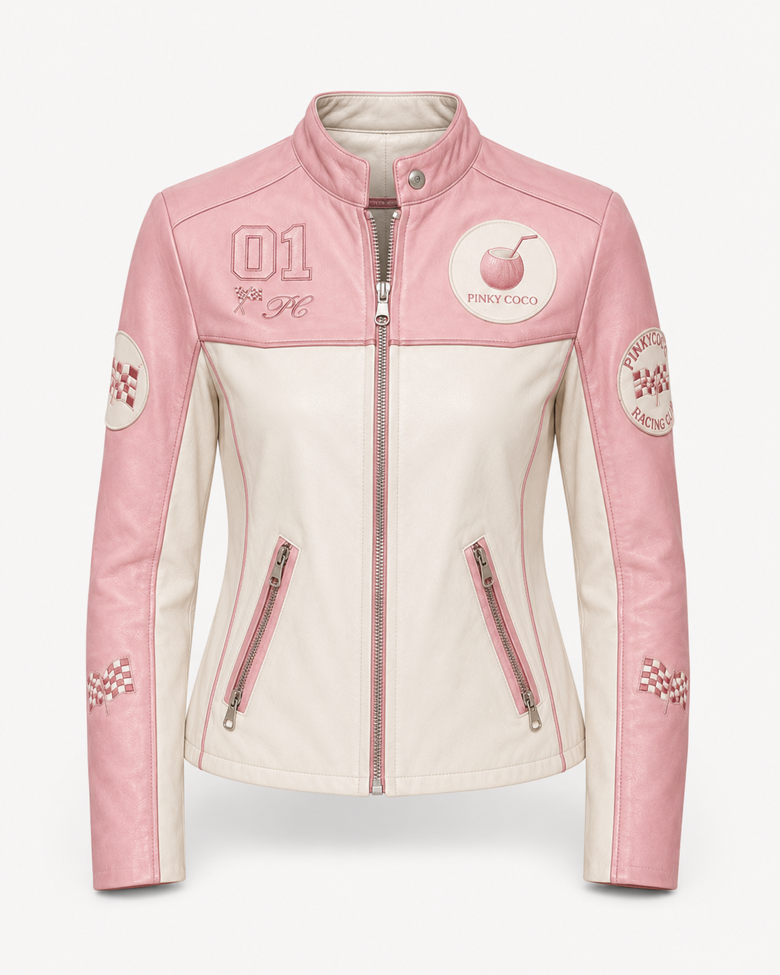 PinkyCoco Pink White women's racing jacket, side view