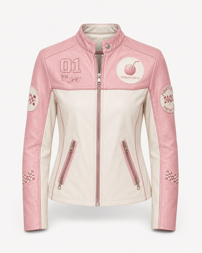 PinkyCoco Pink White women's racing jacket, side view