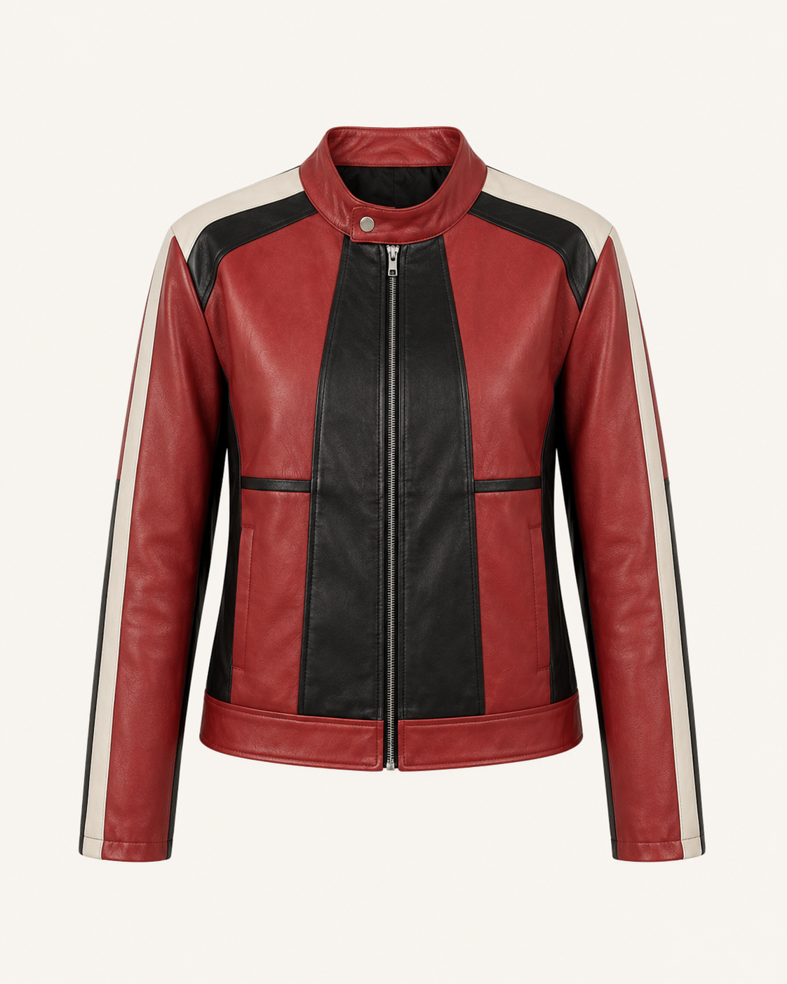 PinkyCoco Red Black Panel women's racing jacket, side view