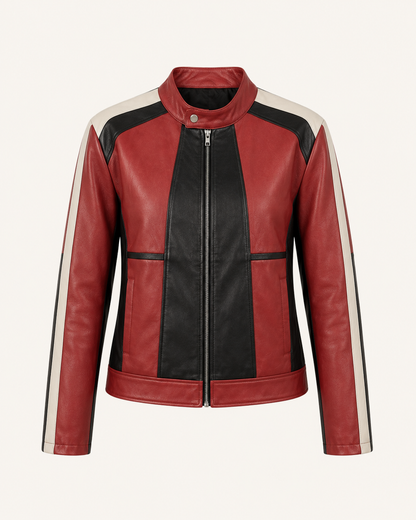 PinkyCoco Red Black Panel women's racing jacket, side view