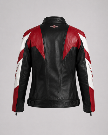 PinkyCoco Red Black Wing women's racing jacket, side view