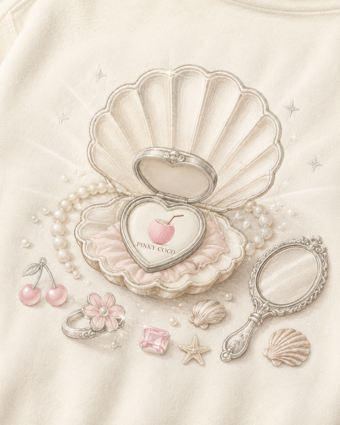 Side view of the PinkyCoco Seashell Jewellery Box women's hoodie