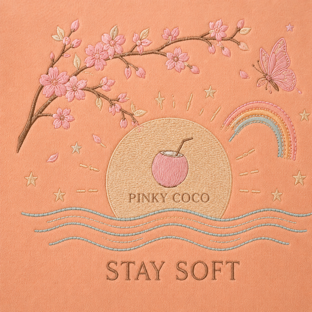 Side view of the PinkyCoco Sun Kissed Blossom Beach women's hoodie