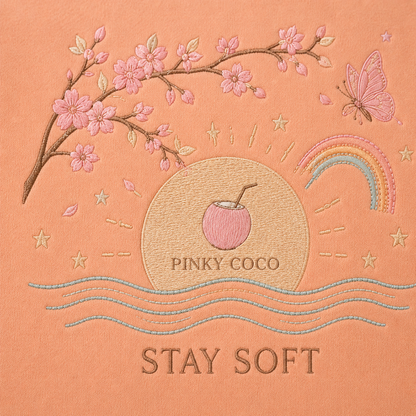 Side view of the PinkyCoco Sun Kissed Blossom Beach women's hoodie