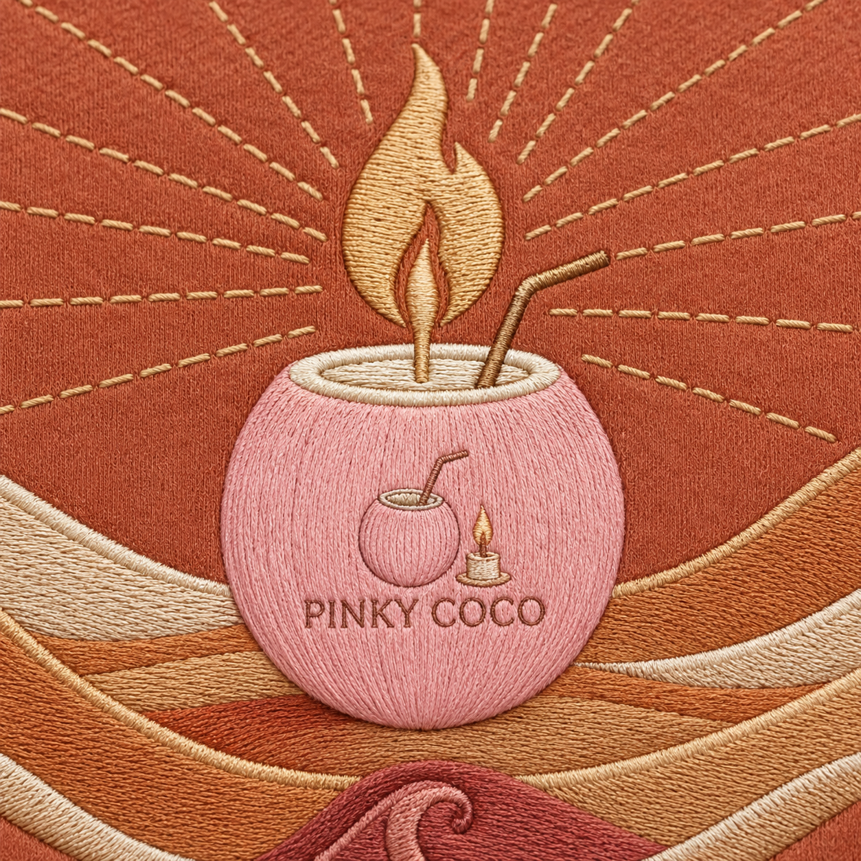 Side view of the PinkyCoco Terracotta Candle Sun Dunes women's hoodie