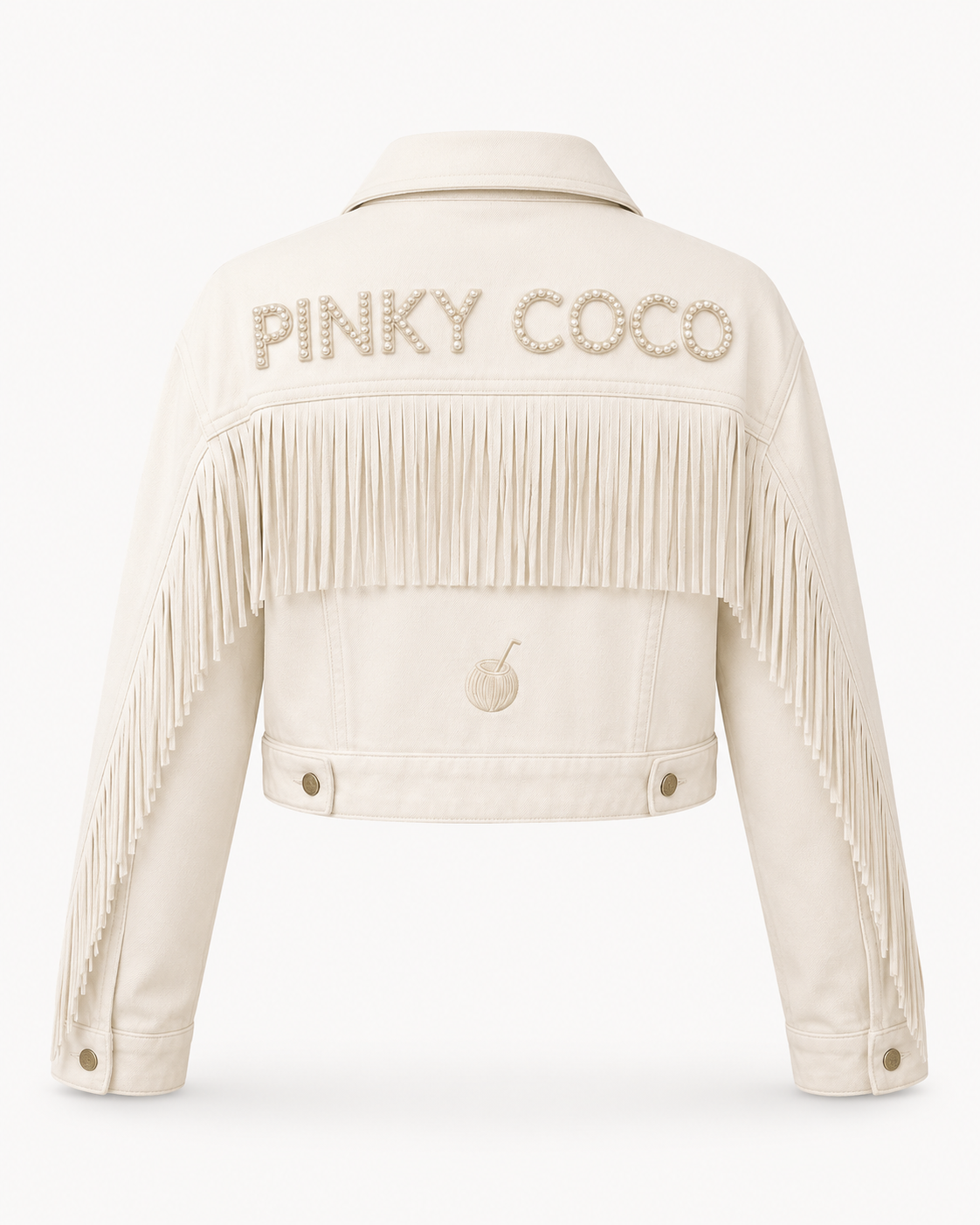 PinkyCoco White Fringe Women's Denim Jacket, side view