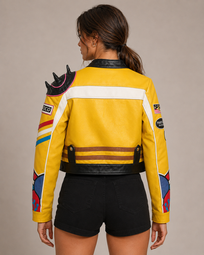 PinkyCoco Yellow Pop Spiked women's racing jacket, side view