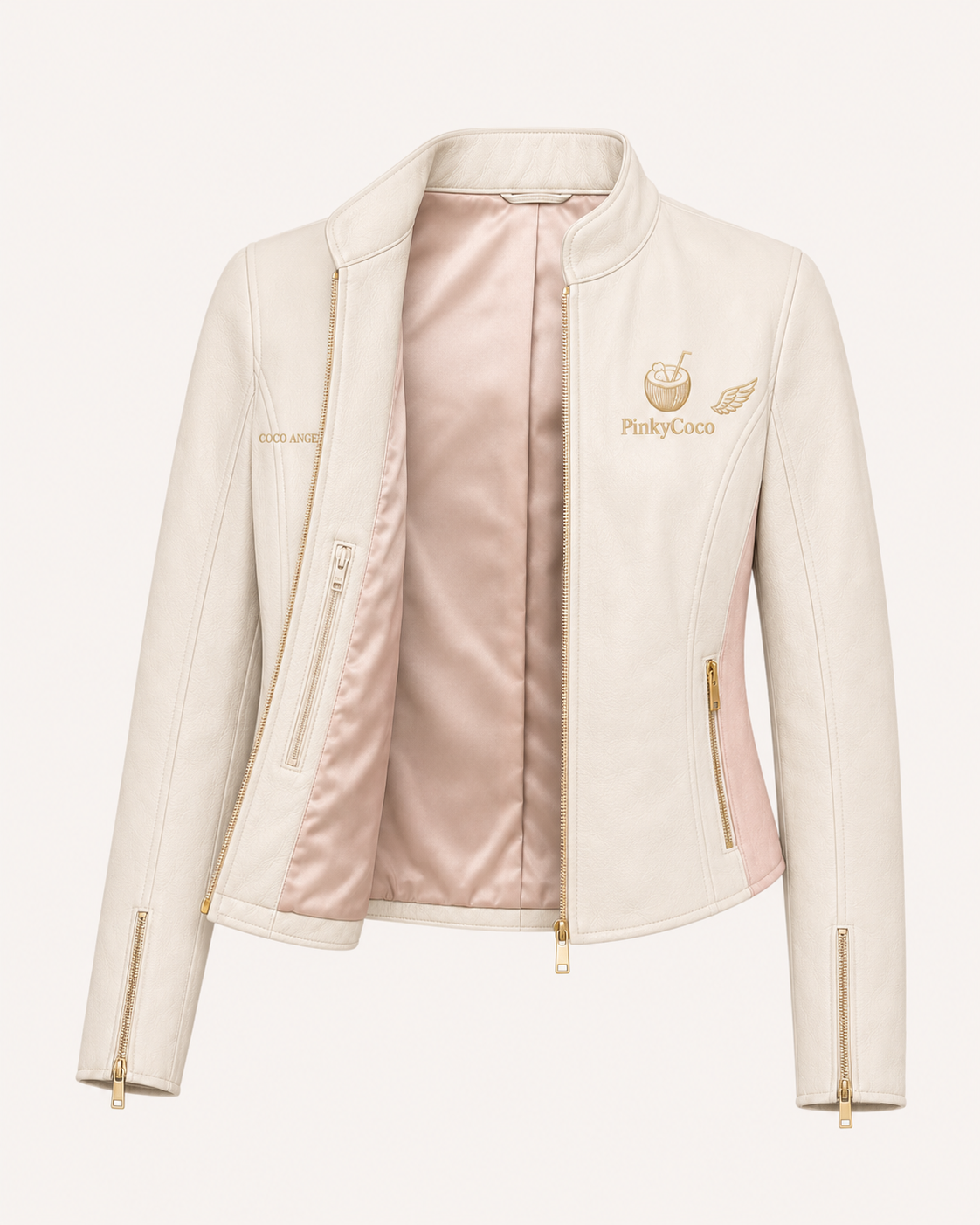 PinkyCoco Angel Wing Pearl Women's Leather Fashion Jacket, artwork detail