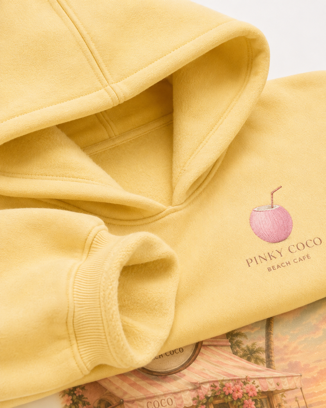 Close-up of the PinkyCoco Beach Cafe artwork
