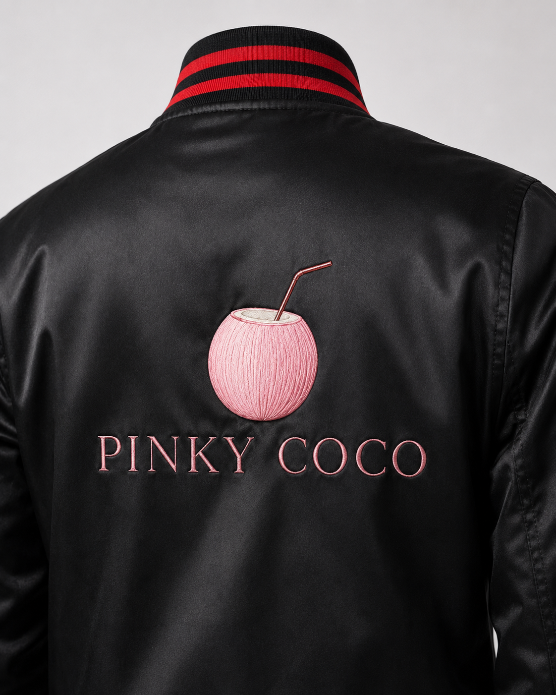 PinkyCoco Black Red Coco Women's Satin Bomber Jacket, artwork detail