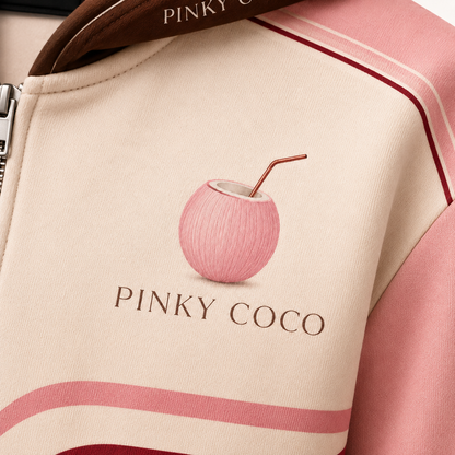 Close-up of the PinkyCoco Cherry Grand Prix women's racing artwork