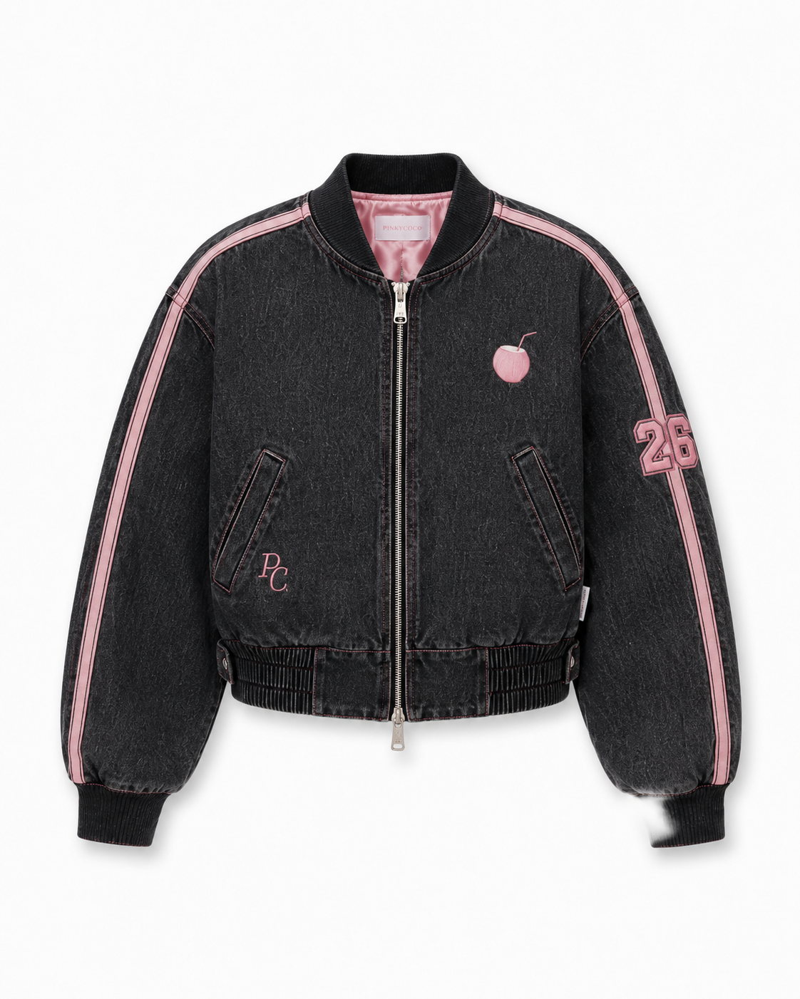 Close-up of PinkyCoco Coco women's racing jacket artwork