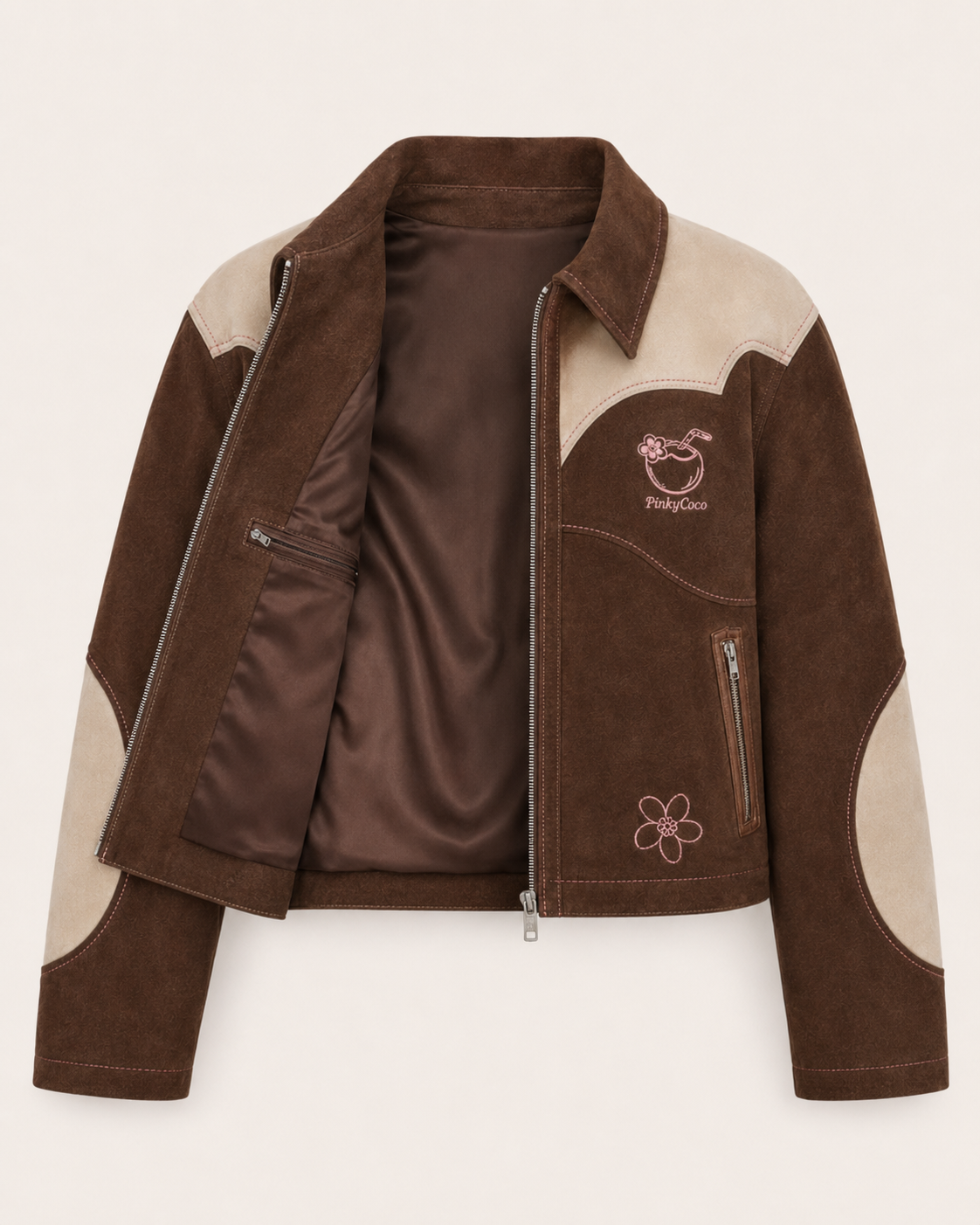 PinkyCoco Cocoa Rodeo Women's Leather Fashion Jacket, artwork detail