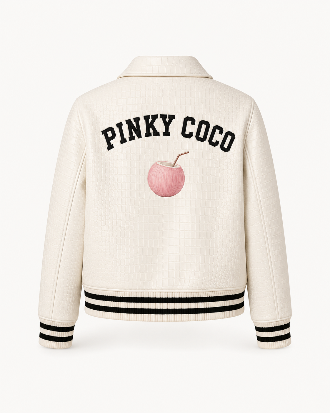 PinkyCoco Croc White Women's Leather Fashion Jacket, artwork detail