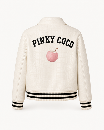 PinkyCoco Croc White Women's Leather Fashion Jacket, artwork detail