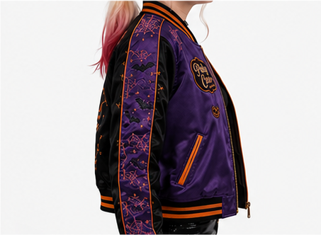 PinkyCoco Halloween Women's Satin Bomber Jacket, artwork detail