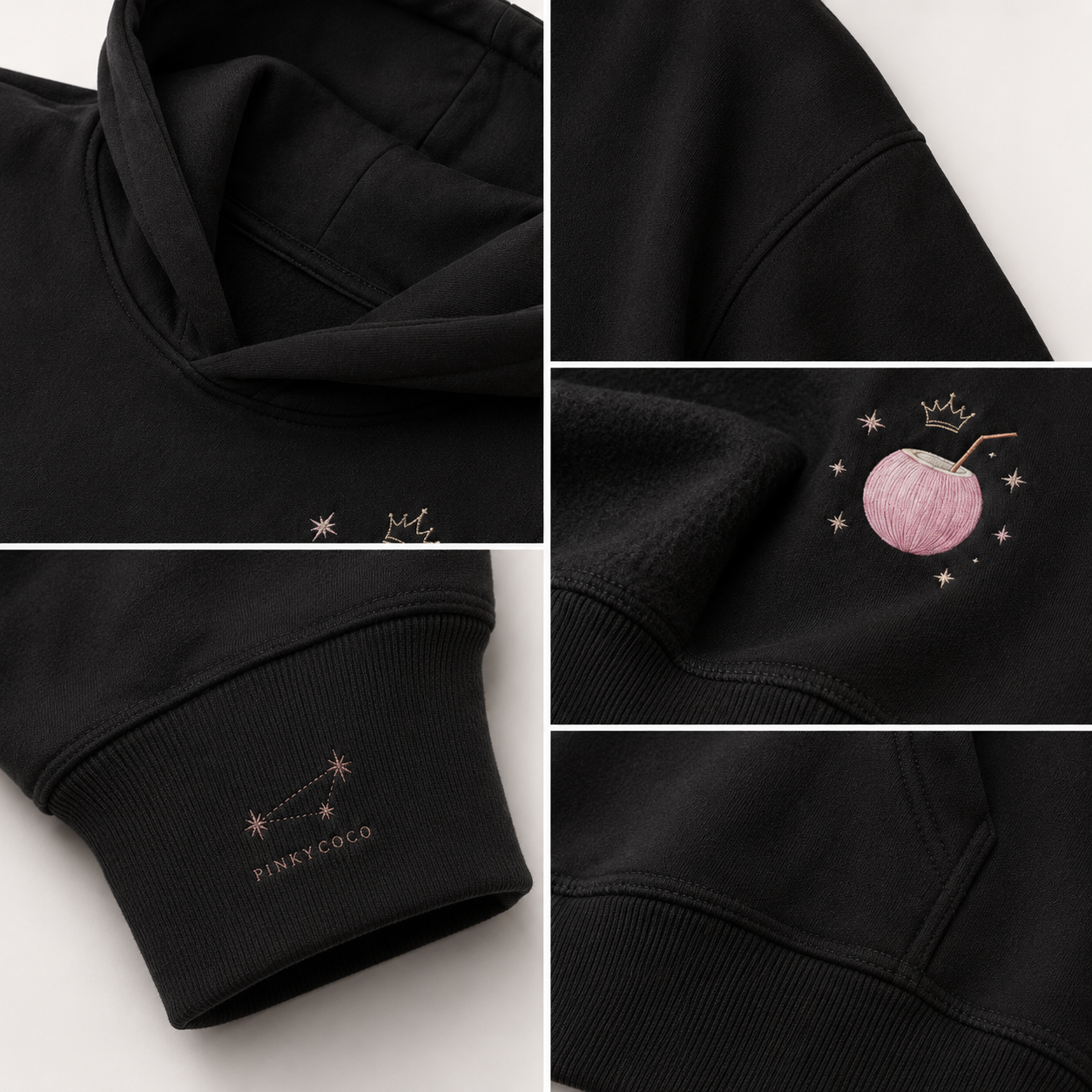 Close-up of the PinkyCoco Midnight Palm Constellation artwork