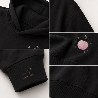 Close-up of the PinkyCoco Midnight Palm Constellation artwork