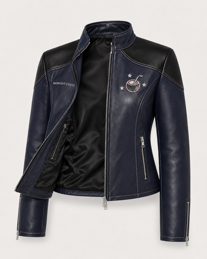 PinkyCoco Midnight Star Women's Leather Fashion Jacket, artwork detail