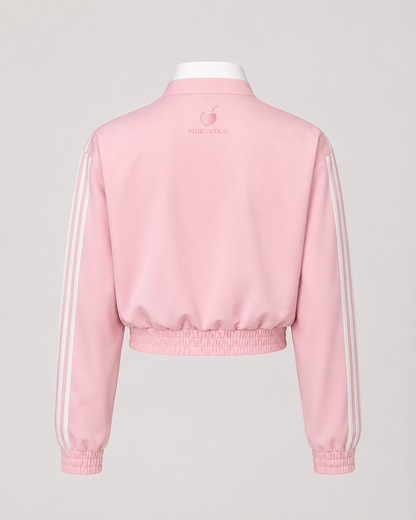 PinkyCoco Pink Striped Bow Women's Fashion Jacket, artwork detail