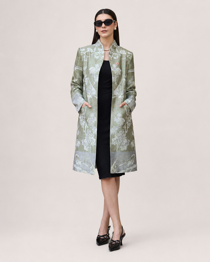 PinkyCoco Sage Floral Women's Statement Coat, artwork detail