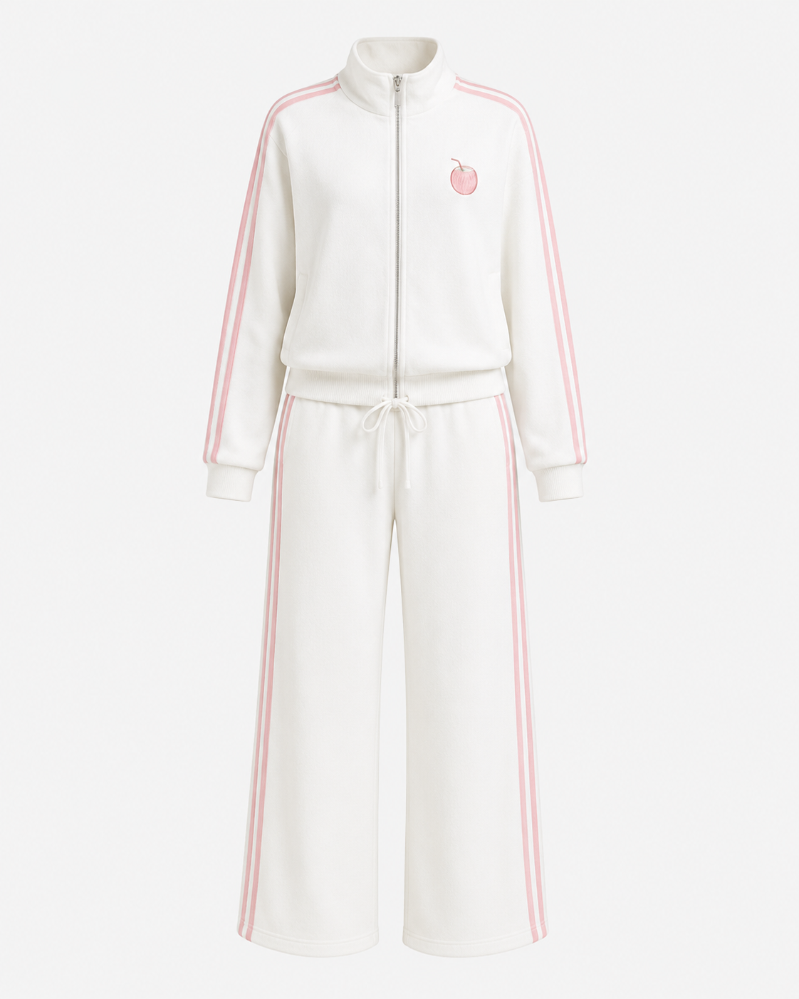 Coconut artwork detail on the PinkyCoco White Pinkstripe Coco women's matching fleece lounge set
