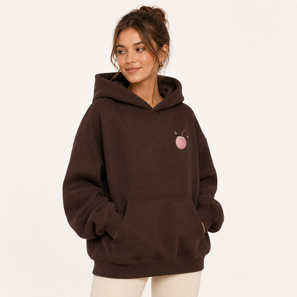 Detail of the hood, cuffs and stitching on the PinkyCoco Coconut Moon hoodie