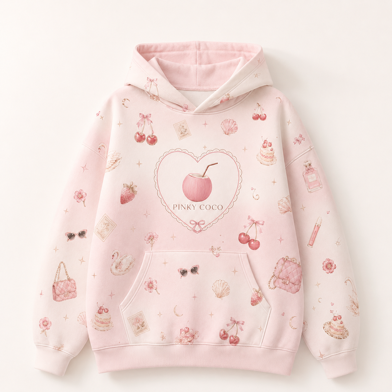 Detail of the hood, cuffs and stitching on the PinkyCoco Dream Diary hoodie