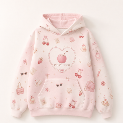Detail of the hood, cuffs and stitching on the PinkyCoco Dream Diary hoodie