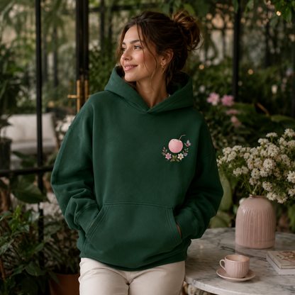 Detail of the hood, cuffs and stitching on the PinkyCoco Emerald Wildflower Butterfly hoodie
