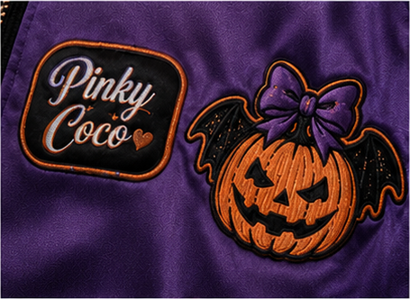 PinkyCoco Halloween Women's Satin Bomber Jacket, construction detail