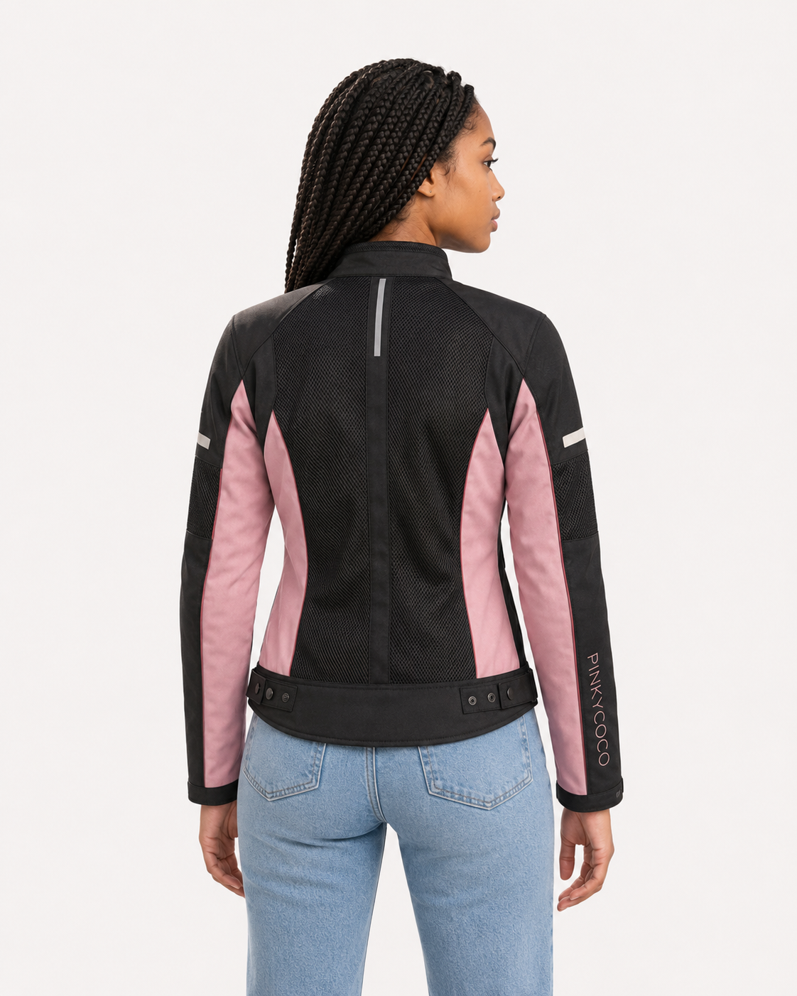 Construction detail of PinkyCoco Pink Mesh Ventilated Riding women's racing jacket
